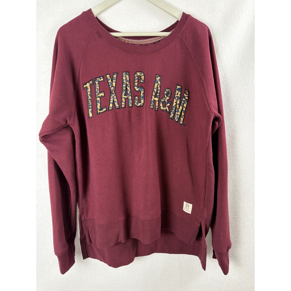 Texas A&M Aggies Sweatshirt Maroon Leopard Print High Low Sz Large Gig 'Em